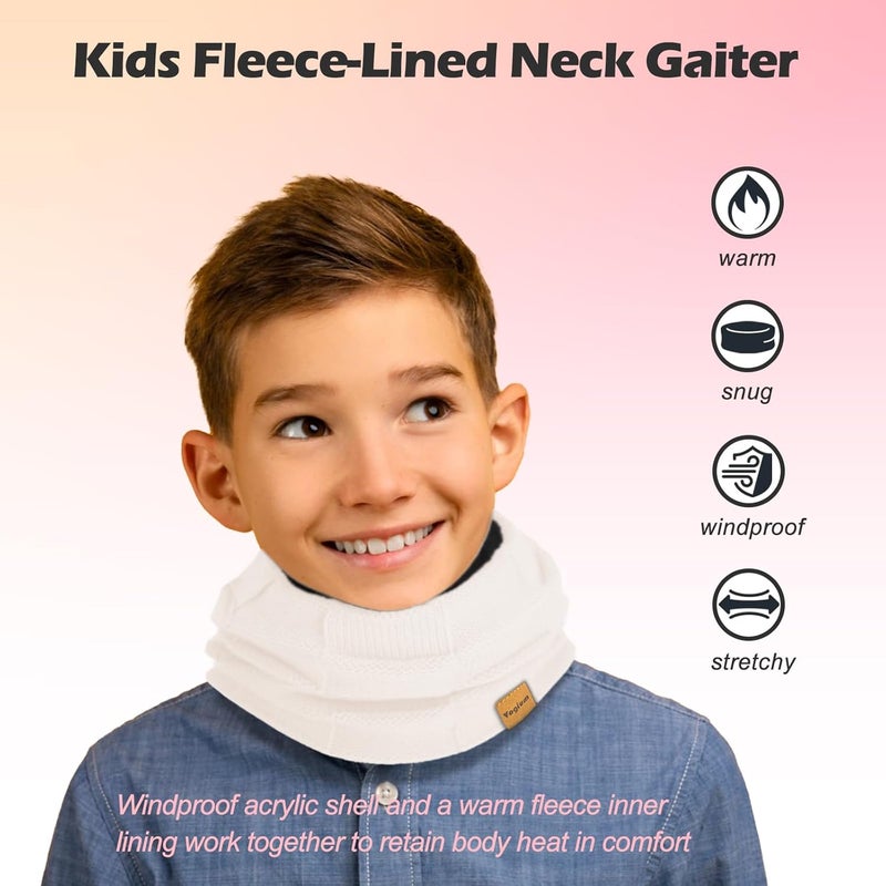 Vogium Kids Double-layer Knit Neck Warmer Gaiter | Thermal Fleece Face Cover for 6-14 Year Olds Boys Girls | Ski, Play - Image 2